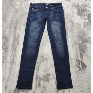 Vintage Mi-Jeans Womens 9 Juniors Blue Dark Wash Distressed Low Rise Skinny